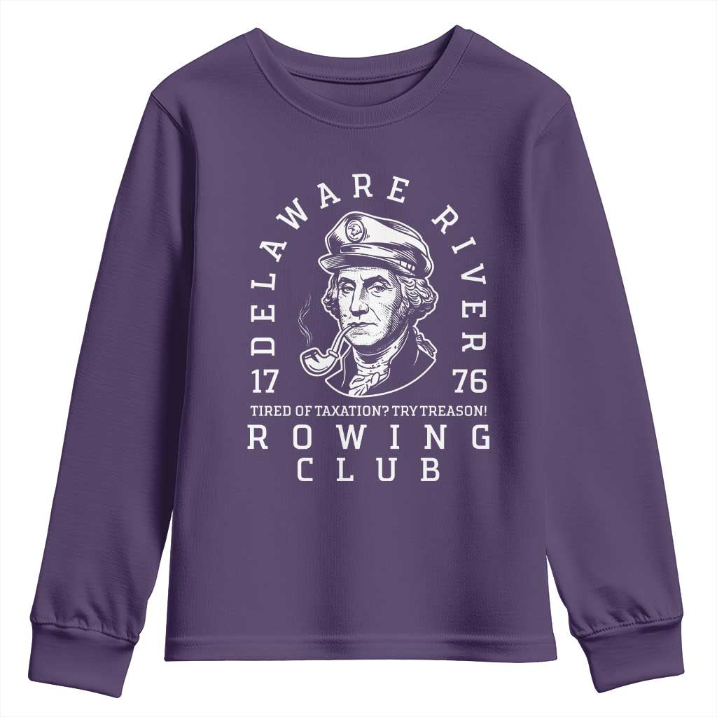 Delaware River Rowing Club 1776 Vintage Funny Patriotic Youth Sweatshirt George Washington Tired of Taxation Try Treason TS02 Purple Print Your Wear