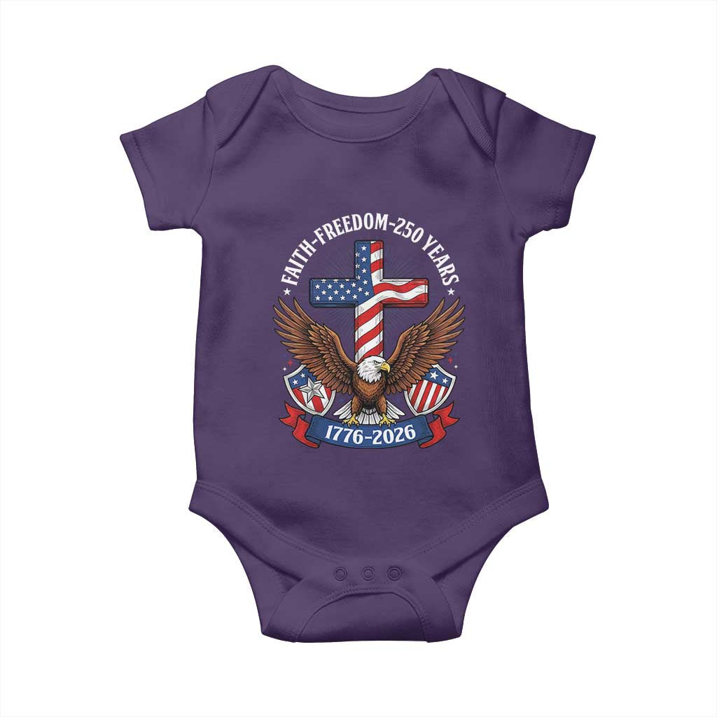 Faith Freedom 250 Years Patriotic Eagle Baby Onesie USA Flag Christian Cross 1776 to 2026 Semiquincentennial TS02 Purple Print Your Wear