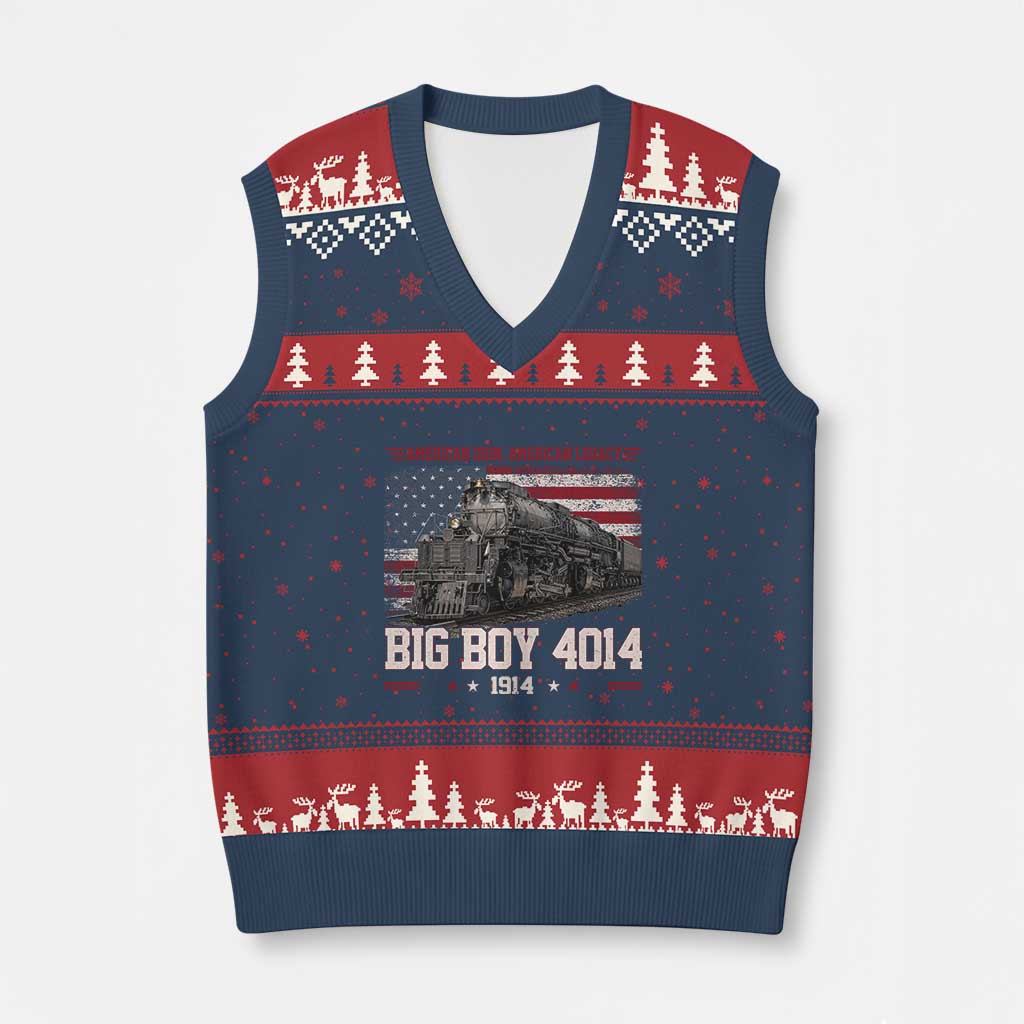 Vintage USA Steam Locomotive Patriotic Pride V-Neck Knit Sweater Vest American Iron American Legacy TS02 Navy Red Print Your Wear