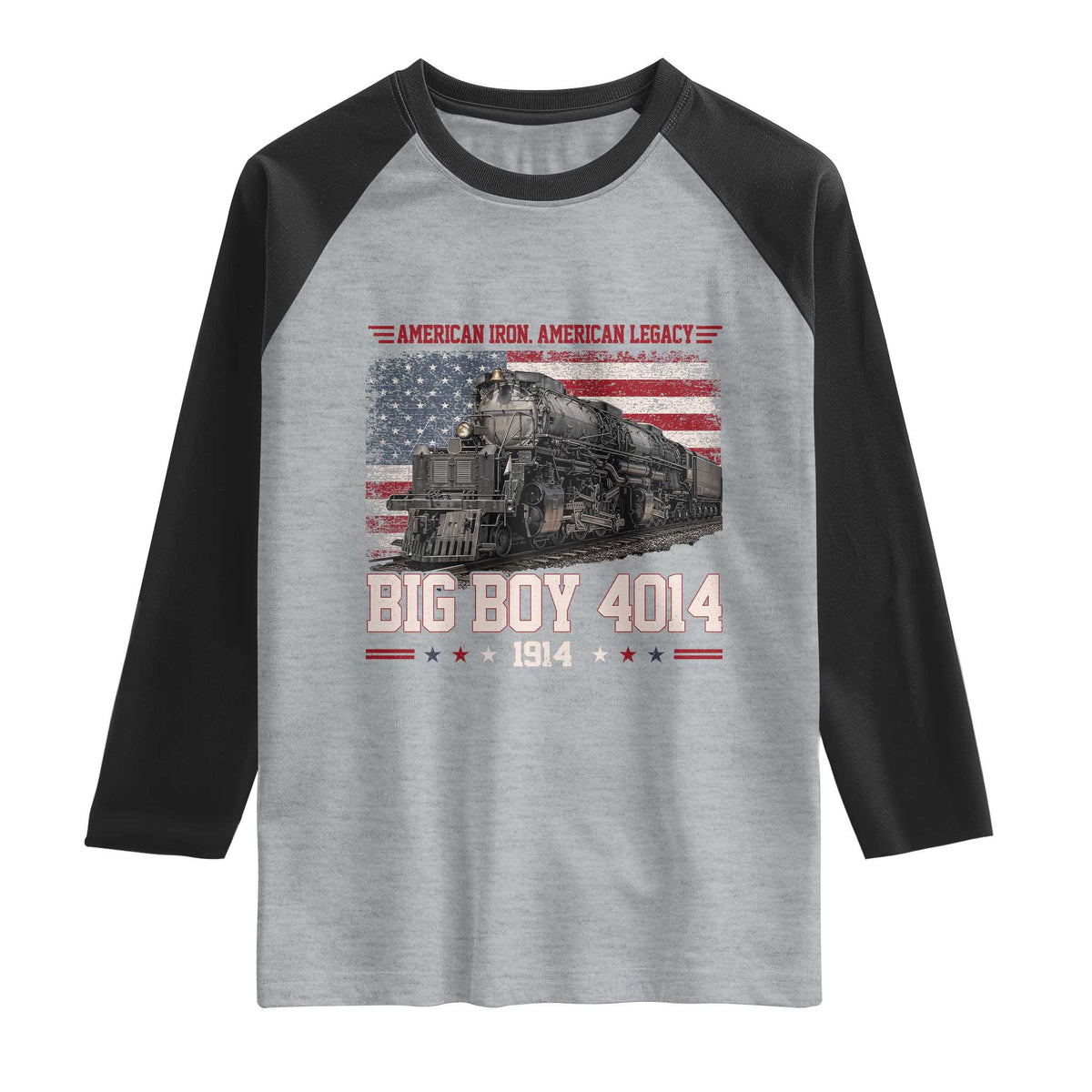 Vintage USA Steam Locomotive Patriotic Pride Raglan Shirt American Iron American Legacy TS02 Heather Gray Black Print Your Wear