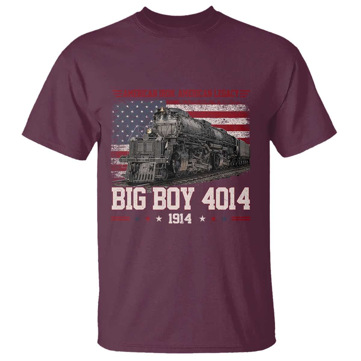 Vintage USA Steam Locomotive Patriotic Pride T Shirt American Iron American Legacy TS02 Maroon Print Your Wear