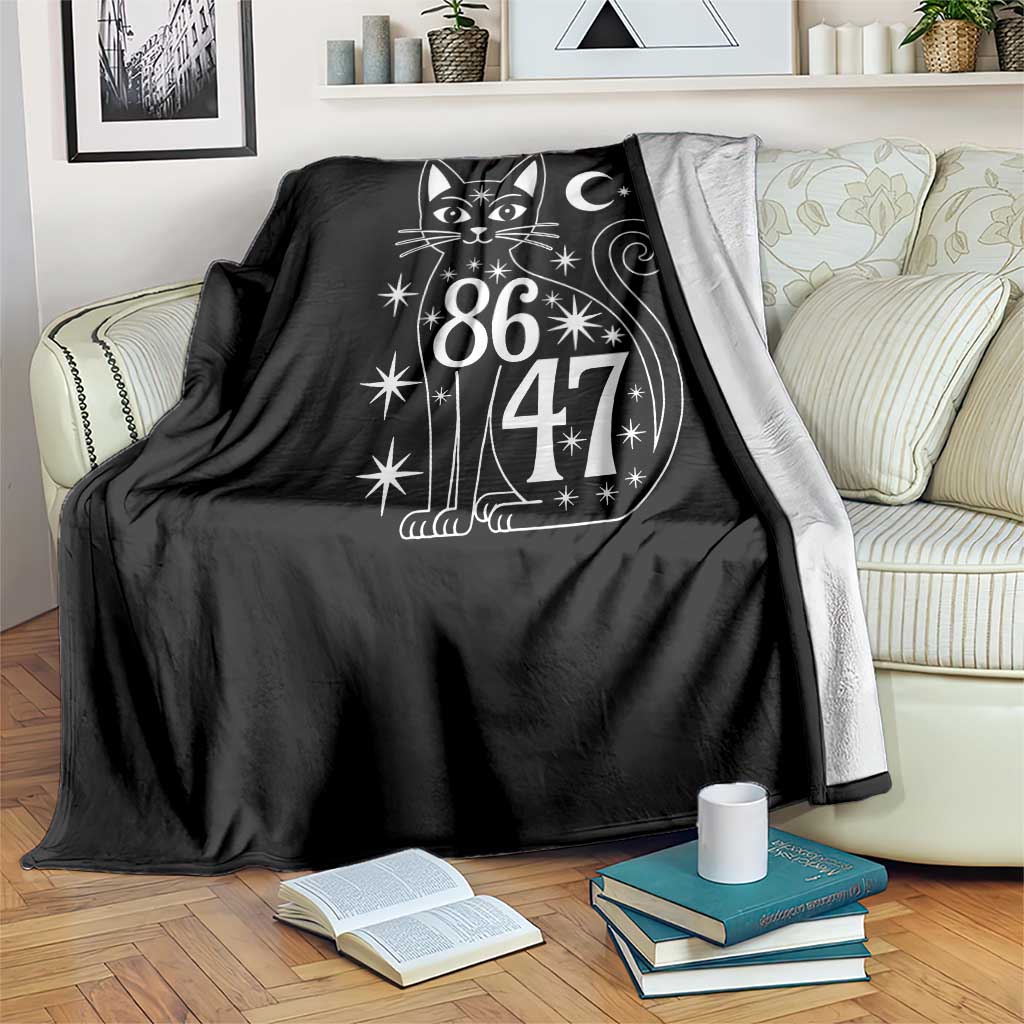 86 47 Celestial Black Cat Mystic Throw Blanket Moon Stars Coded Political Satire TS02 Print Your Wear