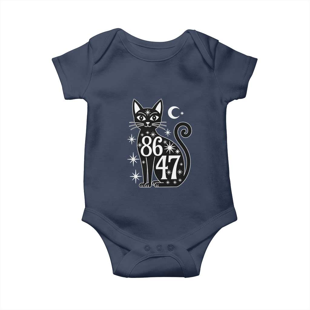 86 47 Celestial Black Cat Mystic Baby Onesie Moon Stars Coded Political Satire TS02 Navy Print Your Wear
