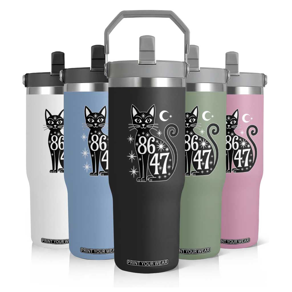 86 47 Celestial Black Cat Mystic Flip Straw Tumbler Moon Stars Coded Political Satire TS02 Print Your Wear