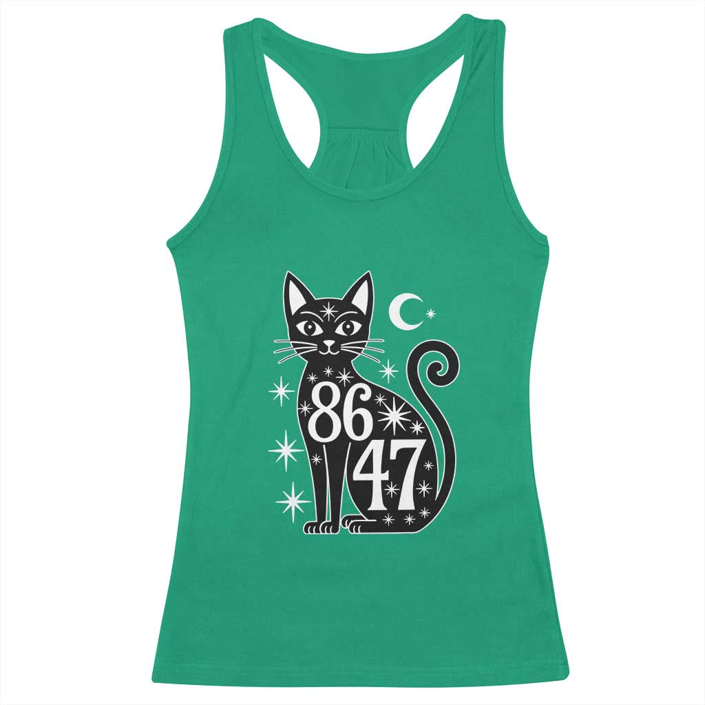 86 47 Celestial Black Cat Mystic Racerback Tank Top Moon Stars Coded Political Satire TS02 Irish Green Print Your Wear