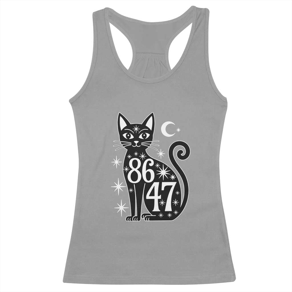 86 47 Celestial Black Cat Mystic Racerback Tank Top Moon Stars Coded Political Satire TS02 Sport Gray Print Your Wear