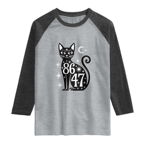 86 47 Celestial Black Cat Mystic Raglan Shirt Moon Stars Coded Political Satire TS02 Heather Gray Heather Charcoal Print Your Wear