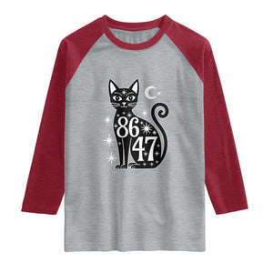 86 47 Celestial Black Cat Mystic Raglan Shirt Moon Stars Coded Political Satire TS02 Heather Gray Heather Red Print Your Wear
