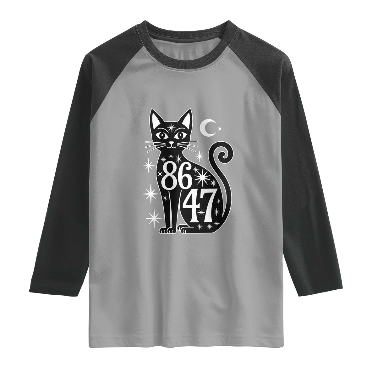 86 47 Celestial Black Cat Mystic Raglan Shirt Moon Stars Coded Political Satire TS02 Sport Gray Black Print Your Wear