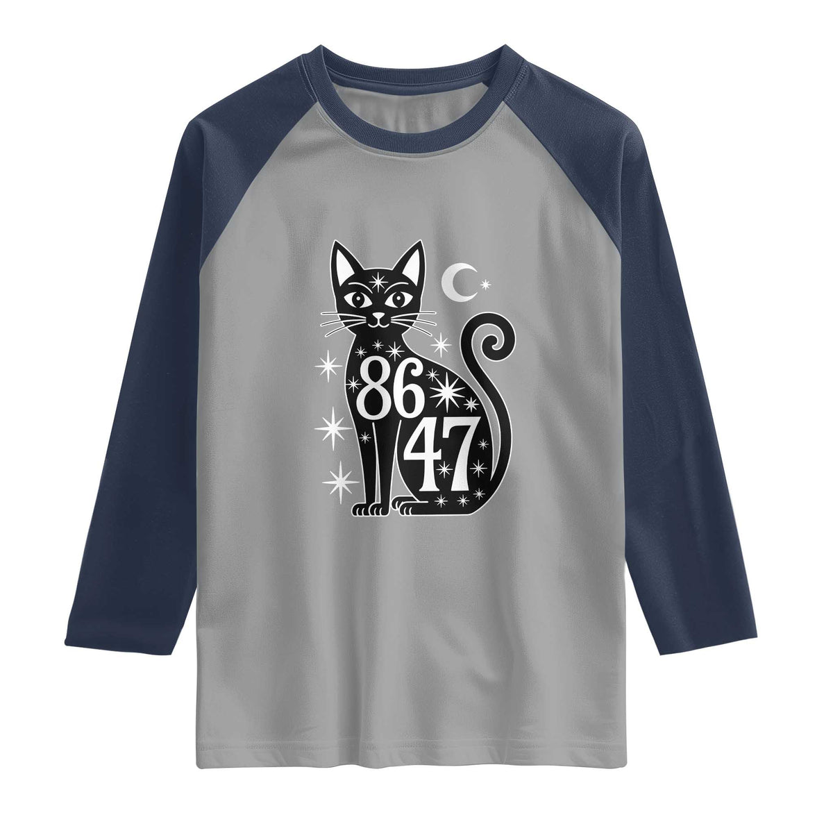 86 47 Celestial Black Cat Mystic Raglan Shirt Moon Stars Coded Political Satire TS02 Sport Gray Navy Print Your Wear