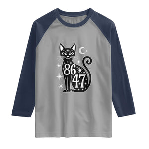 86 47 Celestial Black Cat Mystic Raglan Shirt Moon Stars Coded Political Satire TS02 Sport Gray Navy Print Your Wear