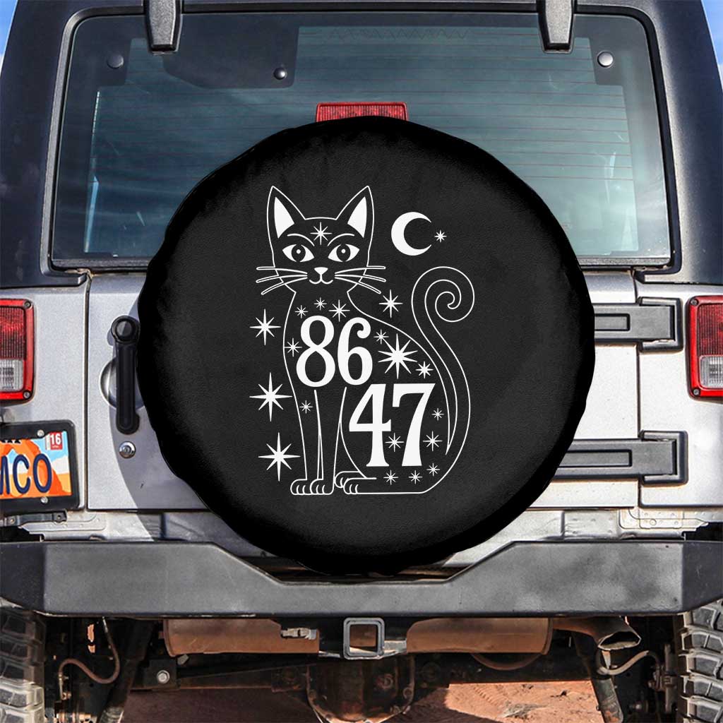 86 47 Celestial Black Cat Mystic Spare Tire Cover Moon Stars Coded Political Satire TS02 No hole Black Print Your Wear