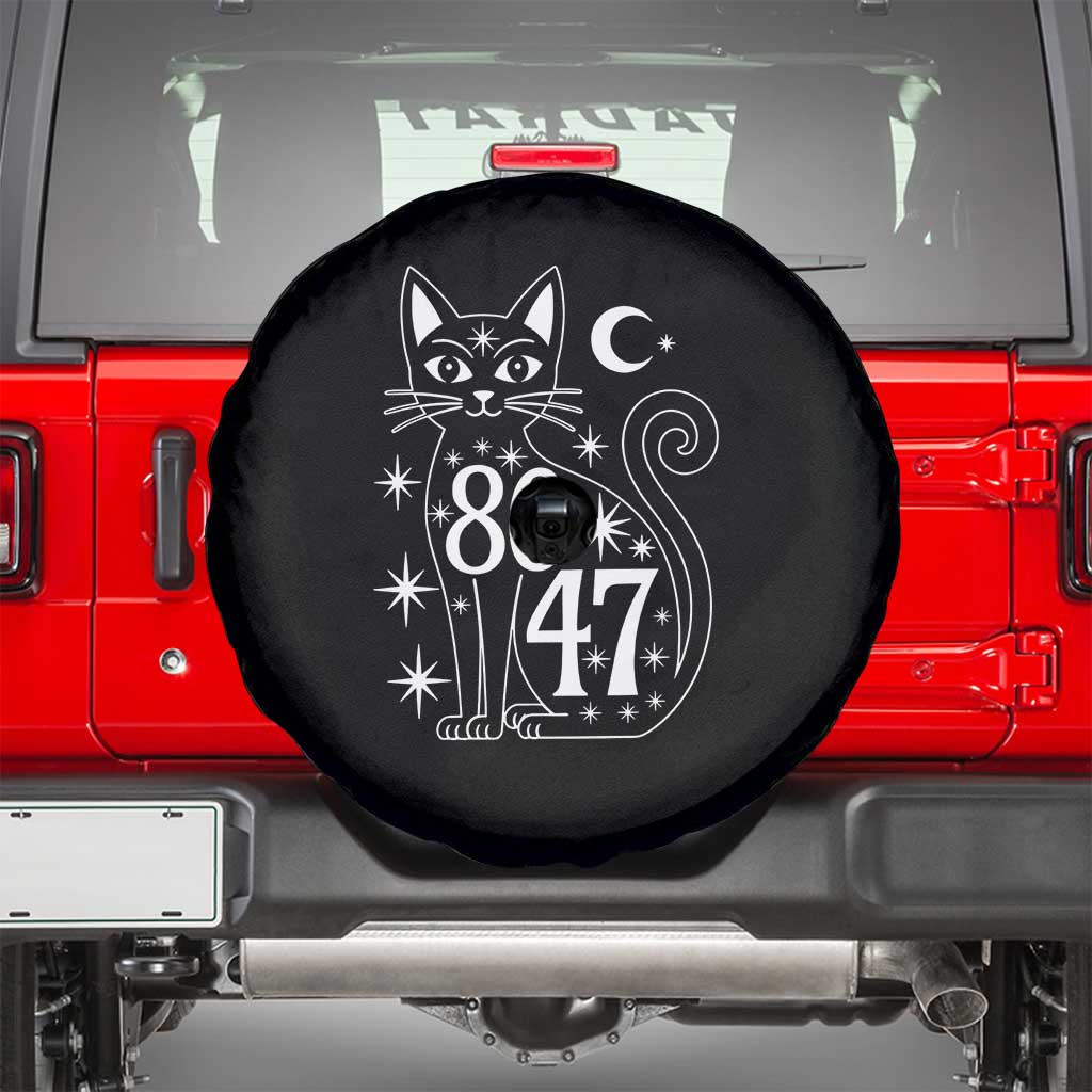86 47 Celestial Black Cat Mystic Spare Tire Cover Moon Stars Coded Political Satire TS02 Black Print Your Wear