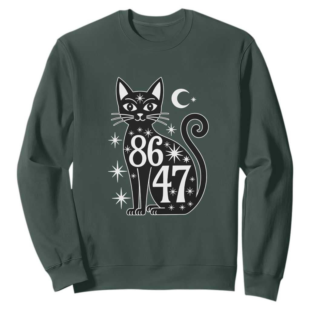 86 47 Celestial Black Cat Mystic Sweatshirt Moon Stars Coded Political Satire TS02 Dark Forest Green Print Your Wear