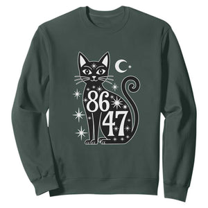 86 47 Celestial Black Cat Mystic Sweatshirt Moon Stars Coded Political Satire TS02 Dark Forest Green Print Your Wear