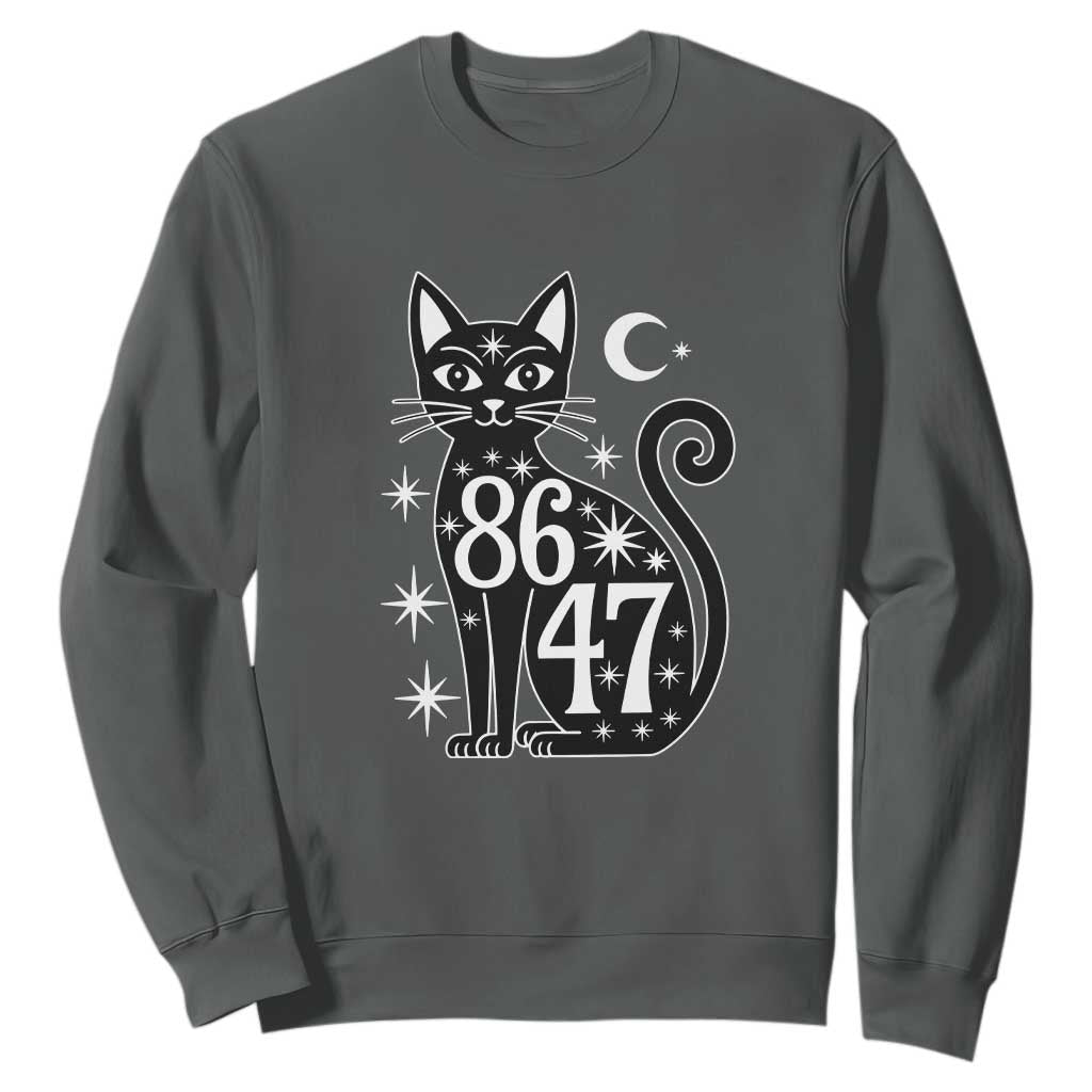 86 47 Celestial Black Cat Mystic Sweatshirt Moon Stars Coded Political Satire TS02 Dark Heather Print Your Wear