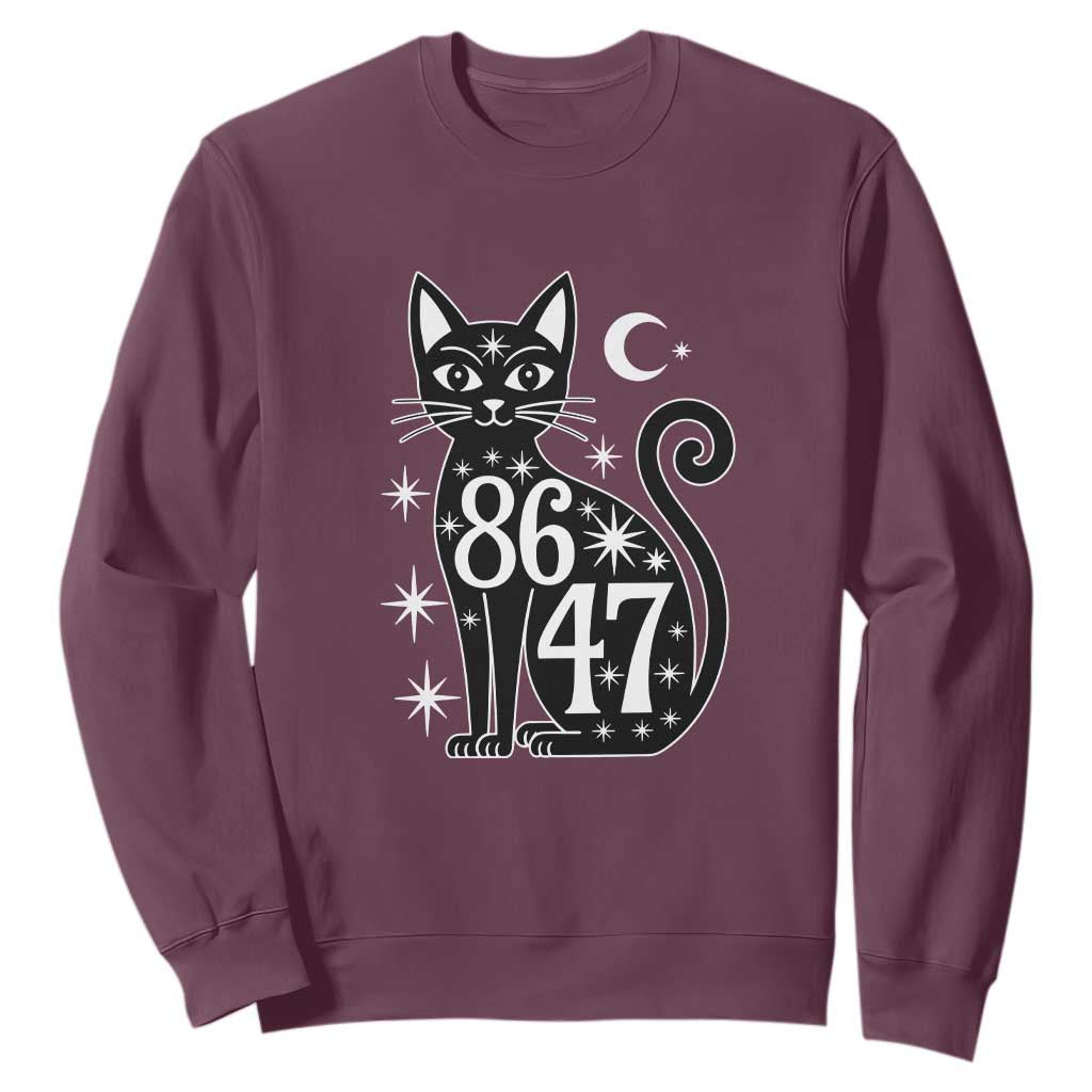 86 47 Celestial Black Cat Mystic Sweatshirt Moon Stars Coded Political Satire TS02 Maroon Print Your Wear