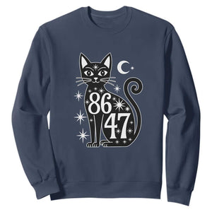 86 47 Celestial Black Cat Mystic Sweatshirt Moon Stars Coded Political Satire TS02 Navy Print Your Wear