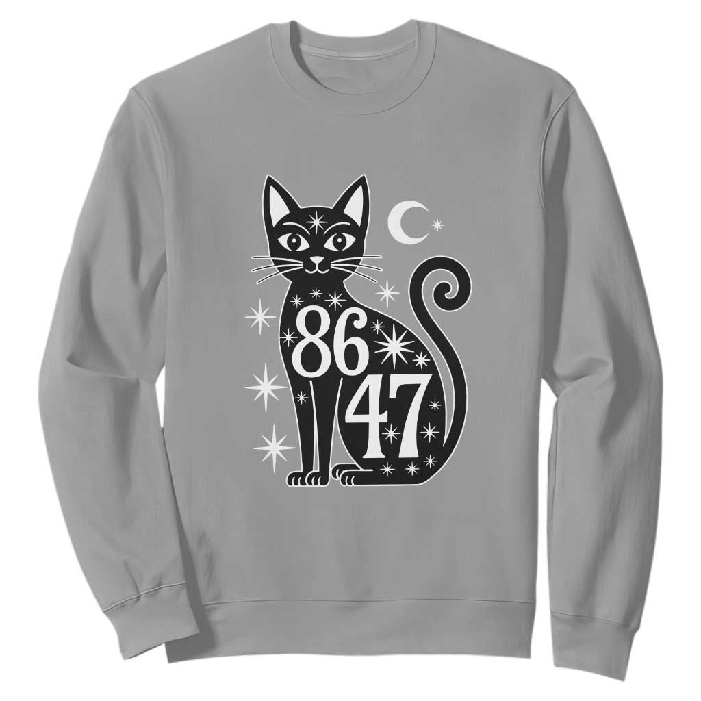 86 47 Celestial Black Cat Mystic Sweatshirt Moon Stars Coded Political Satire TS02 Sport Gray Print Your Wear