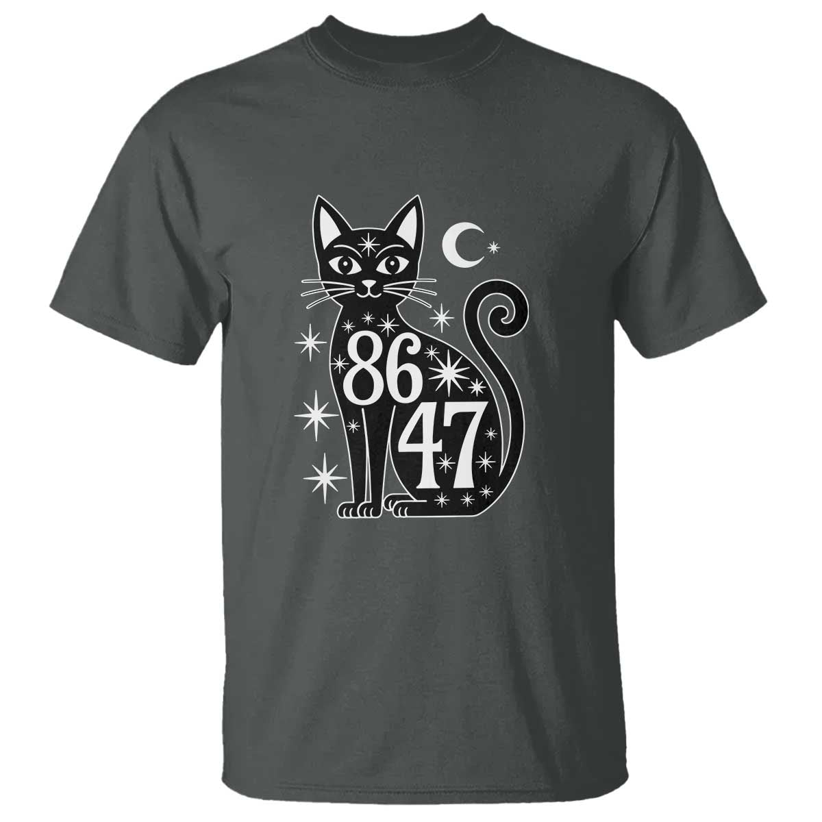 86 47 Celestial Black Cat Mystic T Shirt Moon Stars Coded Political Satire TS02 Dark Heather Print Your Wear