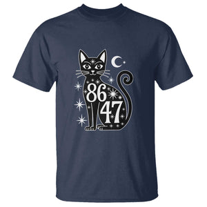 86 47 Celestial Black Cat Mystic T Shirt Moon Stars Coded Political Satire TS02 Navy Print Your Wear