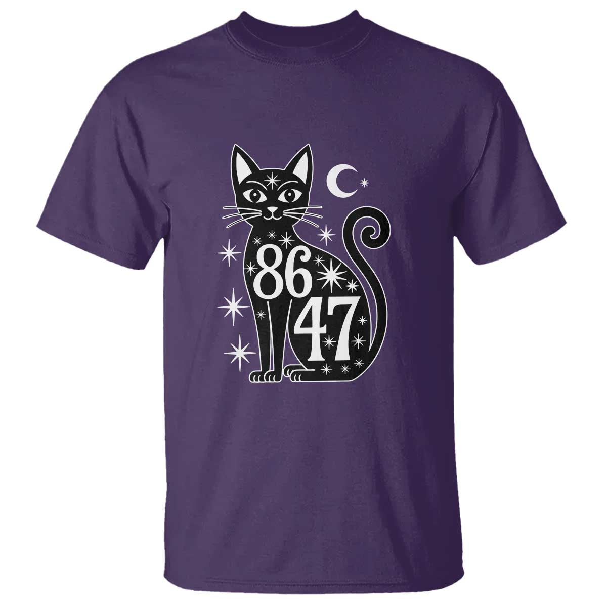 86 47 Celestial Black Cat Mystic T Shirt Moon Stars Coded Political Satire TS02 Purple Print Your Wear