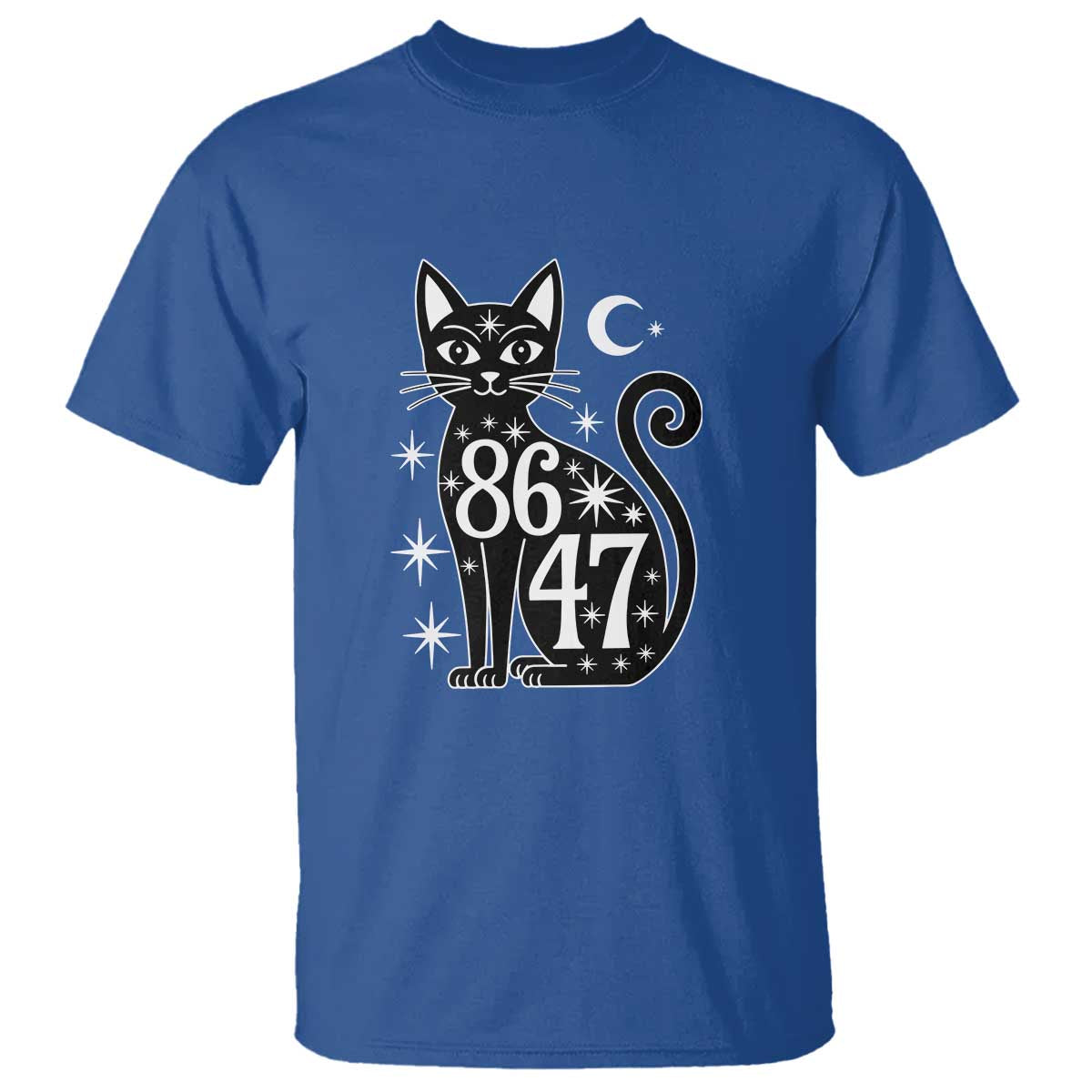 86 47 Celestial Black Cat Mystic T Shirt Moon Stars Coded Political Satire TS02 Royal Blue Print Your Wear