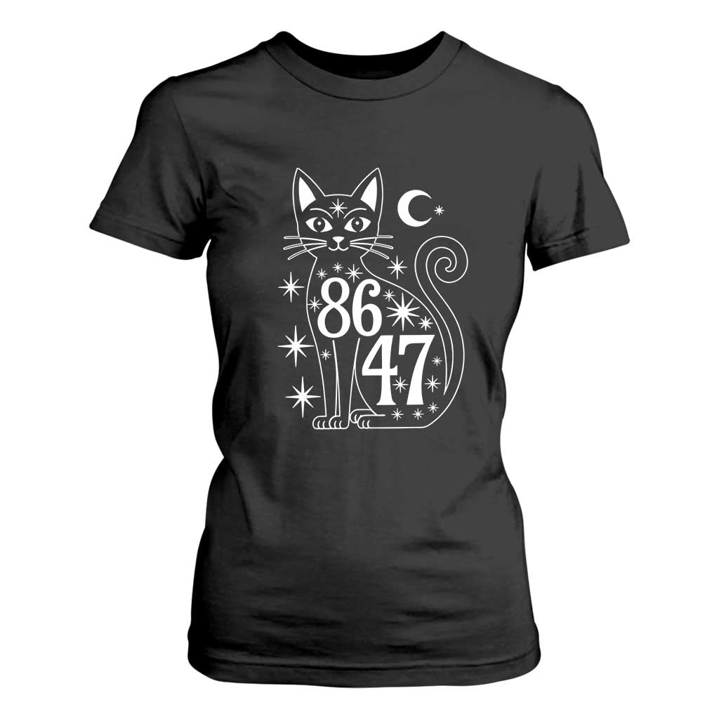 86 47 Celestial Black Cat Mystic T Shirt For Women Moon Stars Coded Political Satire TS02 Black Print Your Wear