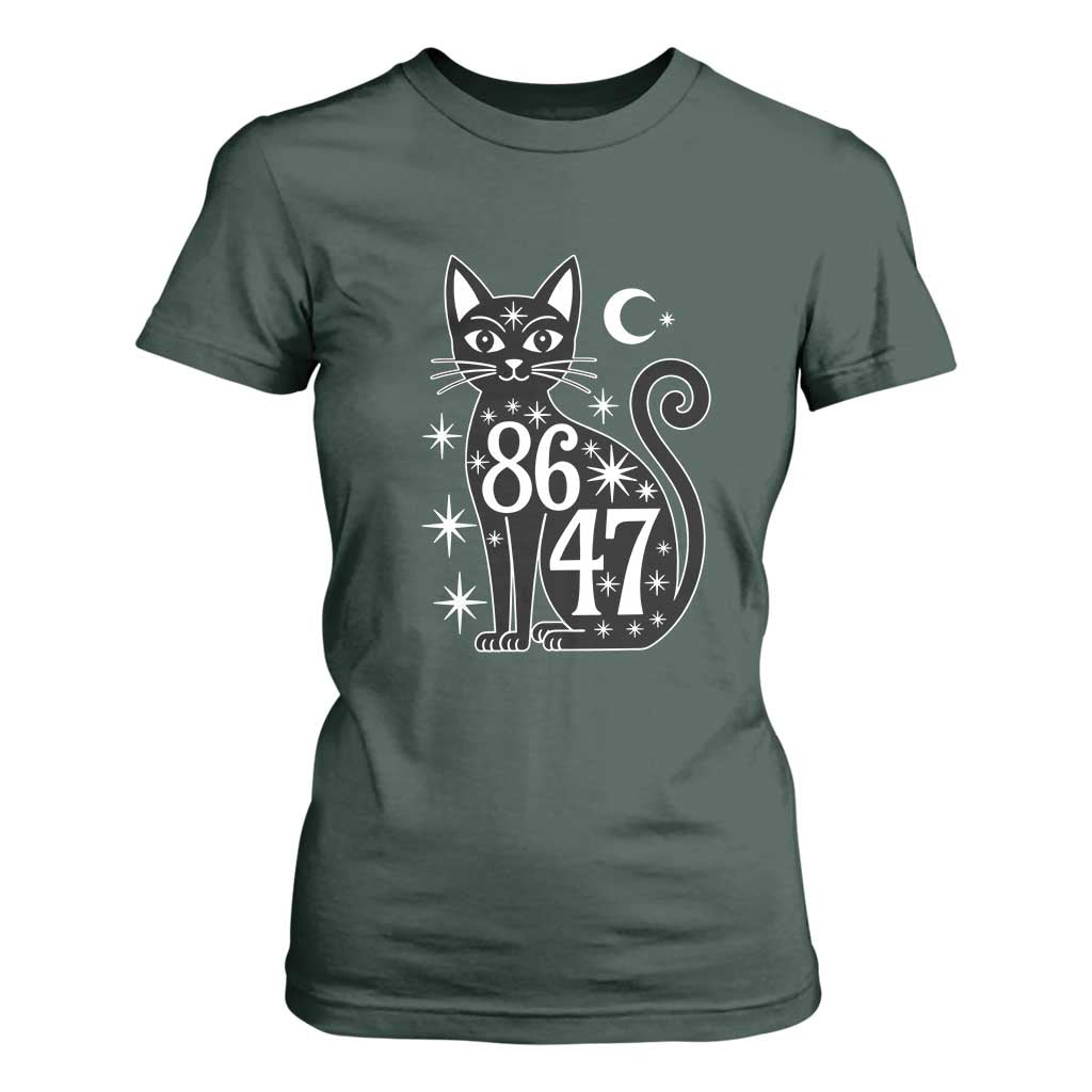 86 47 Celestial Black Cat Mystic T Shirt For Women Moon Stars Coded Political Satire TS02 Dark Forest Green Print Your Wear