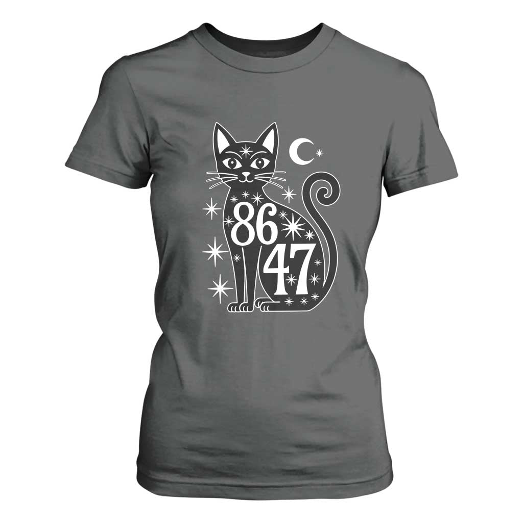 86 47 Celestial Black Cat Mystic T Shirt For Women Moon Stars Coded Political Satire TS02 Dark Heather Print Your Wear