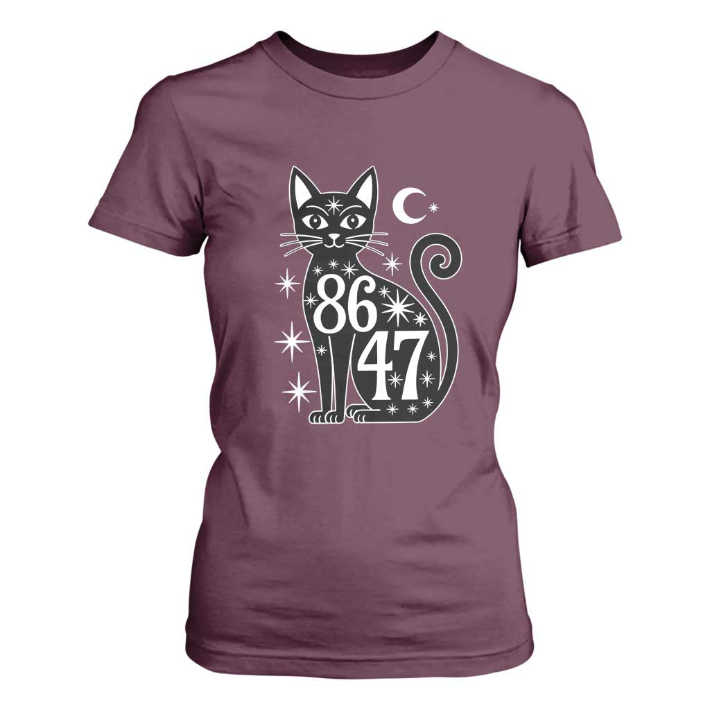 86 47 Celestial Black Cat Mystic T Shirt For Women Moon Stars Coded Political Satire TS02 Maroon Print Your Wear