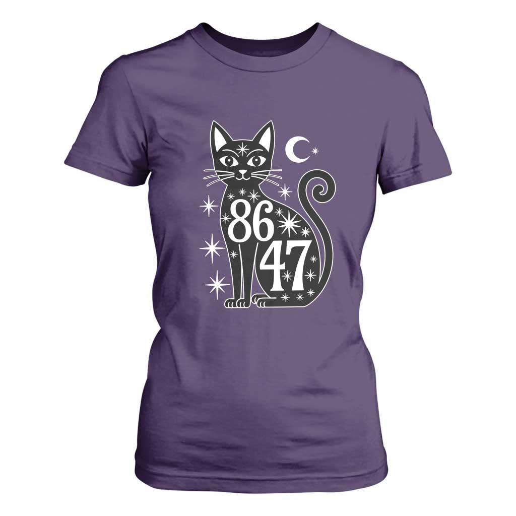 86 47 Celestial Black Cat Mystic T Shirt For Women Moon Stars Coded Political Satire TS02 Purple Print Your Wear