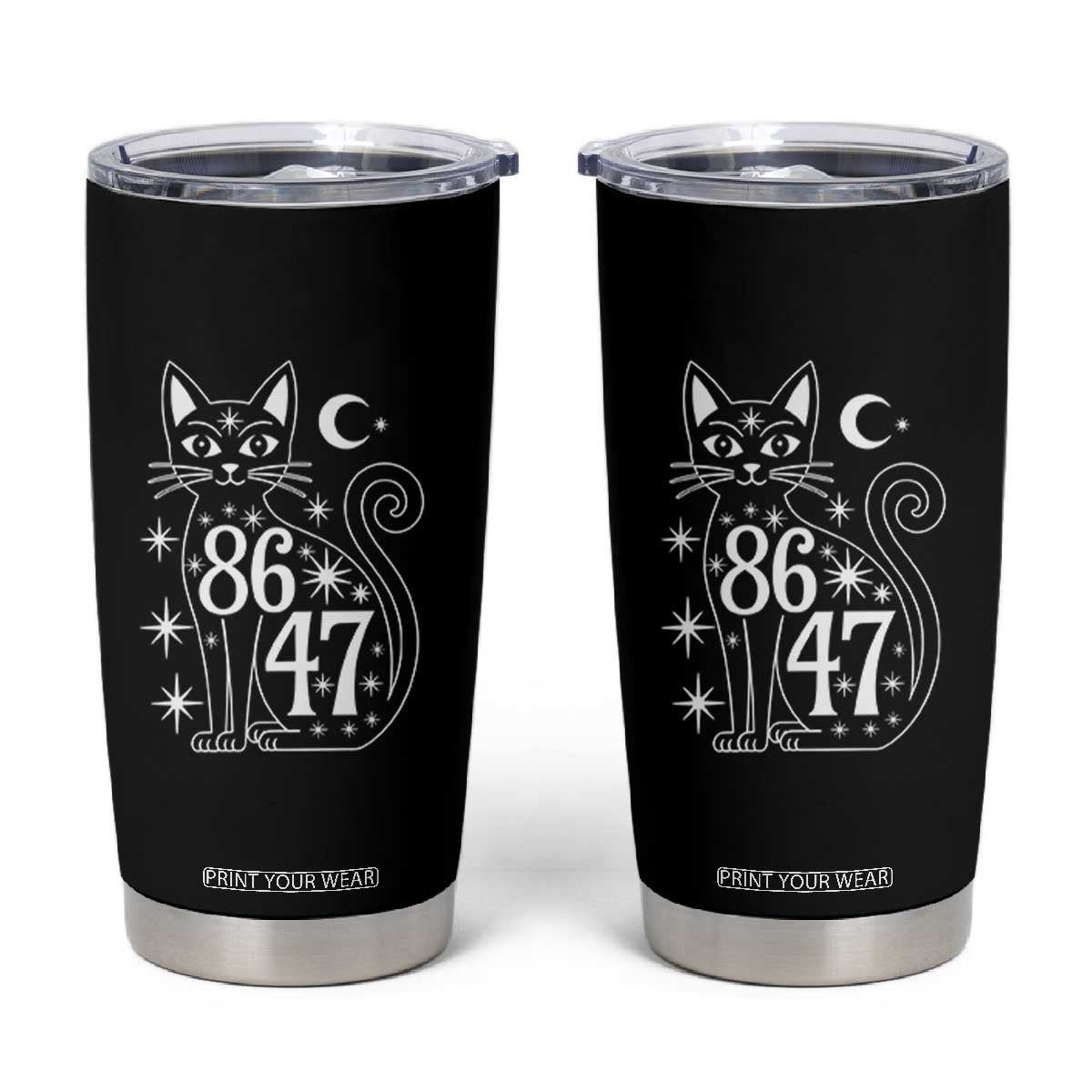 86 47 Celestial Black Cat Mystic Tumbler Cup Moon Stars Coded Political Satire TS02 Black Print Your Wear