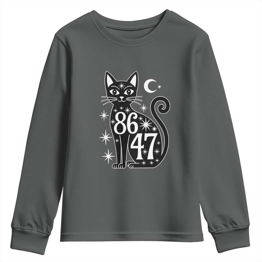 86 47 Celestial Black Cat Mystic Youth Sweatshirt Moon Stars Coded Political Satire TS02 Dark Heather Print Your Wear