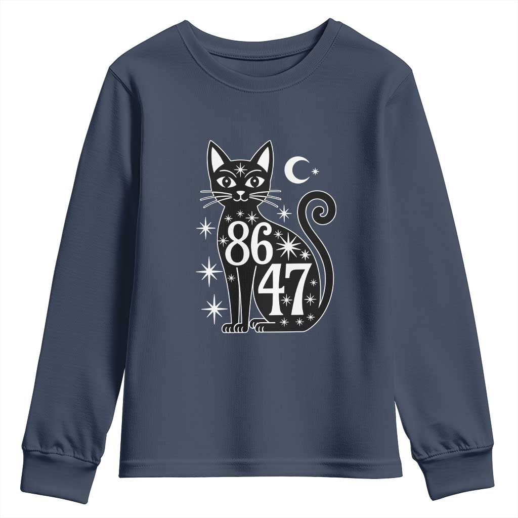 86 47 Celestial Black Cat Mystic Youth Sweatshirt Moon Stars Coded Political Satire TS02 Navy Print Your Wear