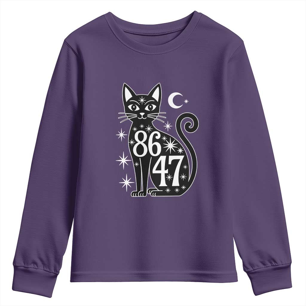 86 47 Celestial Black Cat Mystic Youth Sweatshirt Moon Stars Coded Political Satire TS02 Purple Print Your Wear
