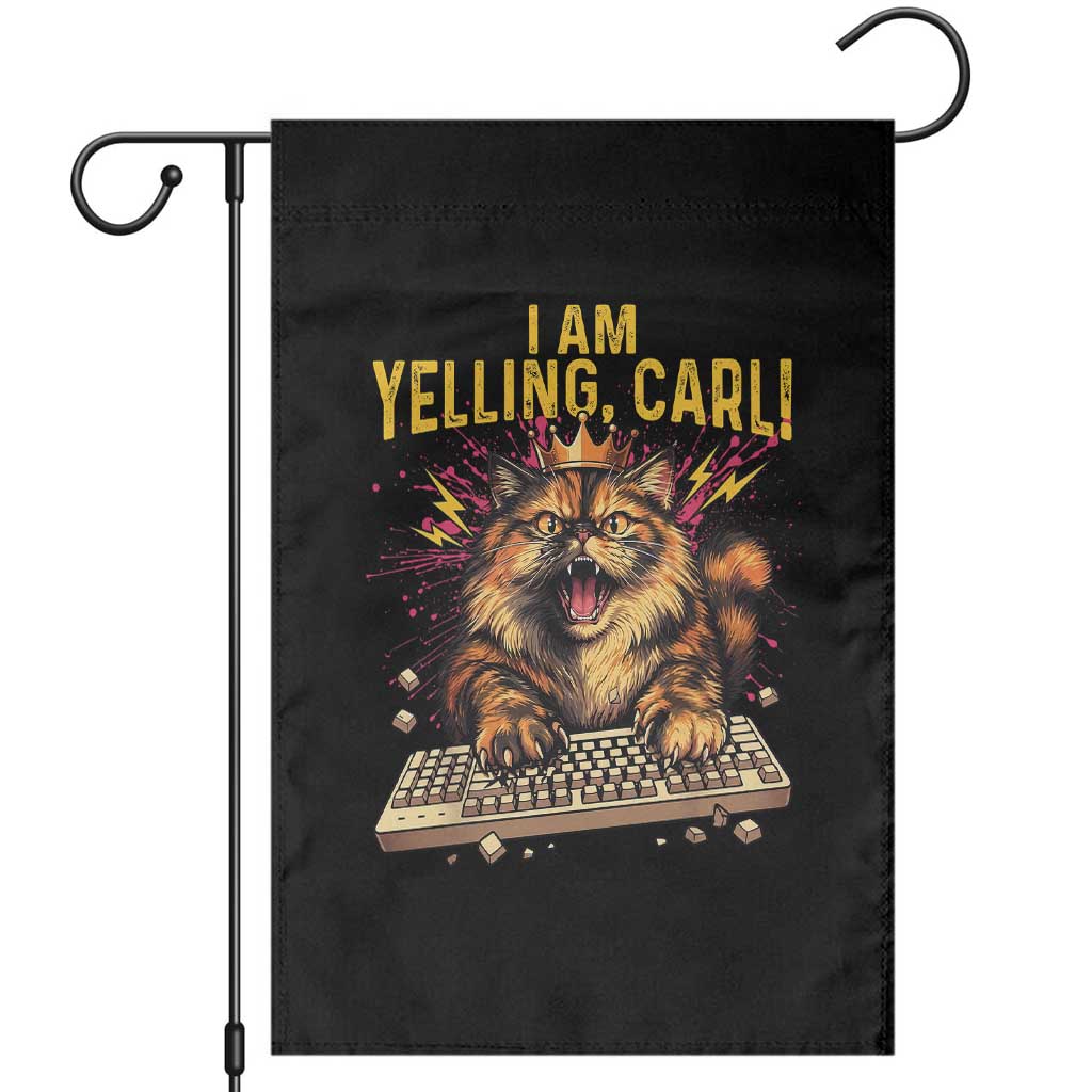 I Am Yelling Carl Graphic Garden Flag Funny Angry Cat Typing Keyboard Comic Retro TS02 Black Print Your Wear