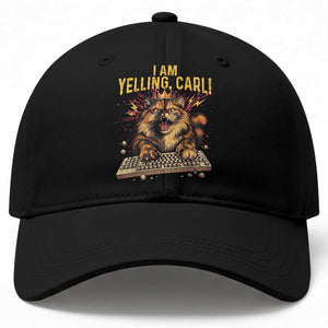 I Am Yelling Carl Graphic Baseball Cap Funny Angry Cat Typing Keyboard Comic Retro