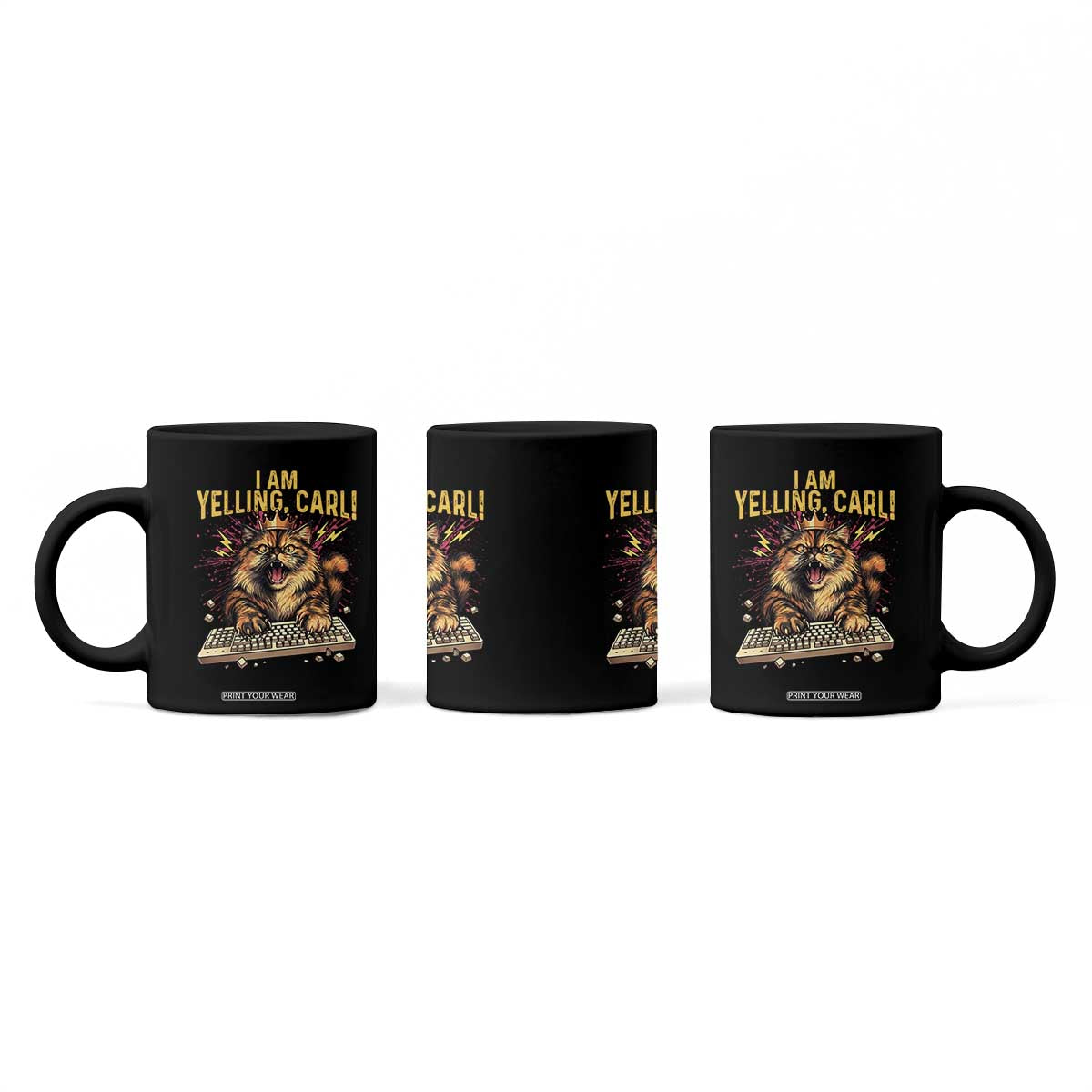 I Am Yelling Carl Graphic Coffee Mug Funny Angry Cat Typing Keyboard Comic Retro TS02 Print Your Wear