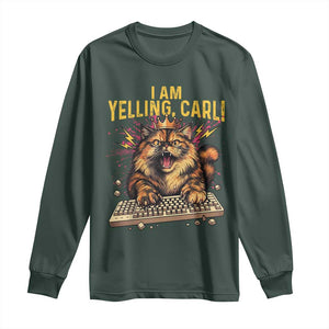 I Am Yelling Carl Graphic Long Sleeve Shirt Funny Angry Cat Typing Keyboard Comic Retro TS02 Dark Forest Green Print Your Wear