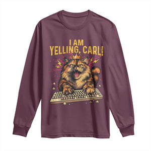 I Am Yelling Carl Graphic Long Sleeve Shirt Funny Angry Cat Typing Keyboard Comic Retro TS02 Maroon Print Your Wear