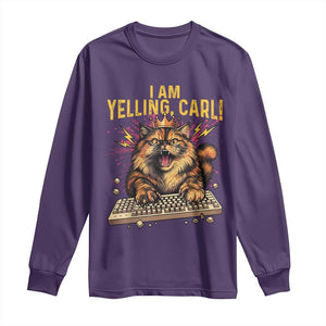 I Am Yelling Carl Graphic Long Sleeve Shirt Funny Angry Cat Typing Keyboard Comic Retro TS02 Purple Print Your Wear