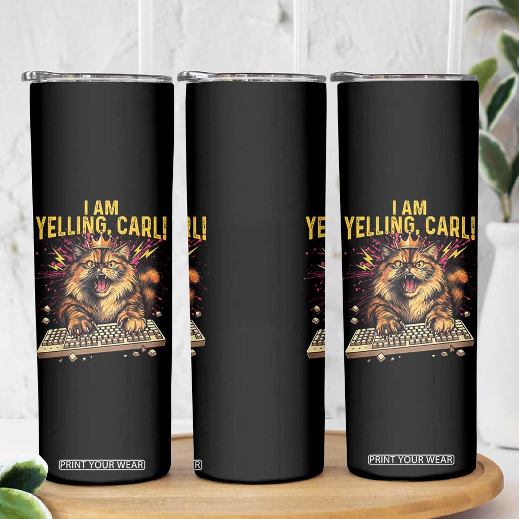 I Am Yelling Carl Graphic Skinny Tumbler Funny Angry Cat Typing Keyboard Comic Retro TS02 Print Your Wear