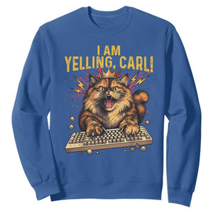 I Am Yelling Carl Graphic Sweatshirt Funny Angry Cat Typing Keyboard Comic Retro