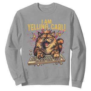 I Am Yelling Carl Graphic Sweatshirt Funny Angry Cat Typing Keyboard Comic Retro