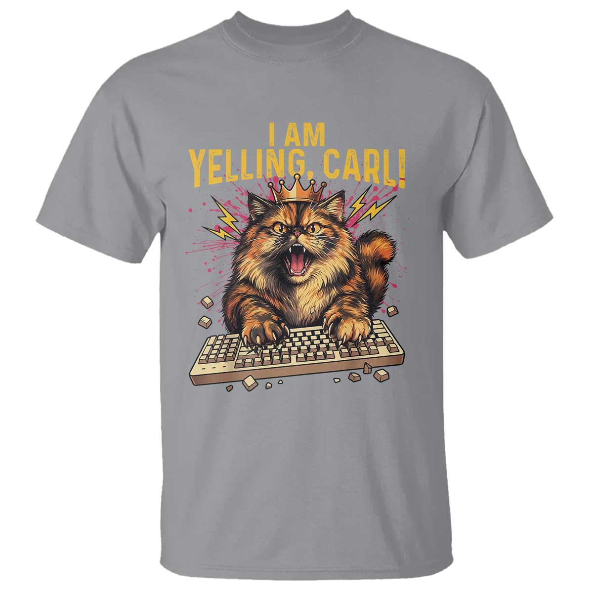 I Am Yelling Carl Graphic T Shirt Funny Angry Cat Typing Keyboard Comic Retro TS02 Sport Gray Print Your Wear