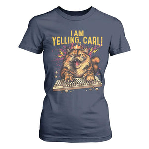 I Am Yelling Carl Graphic T Shirt For Women Funny Angry Cat Typing Keyboard Comic Retro TS02 Navy Print Your Wear
