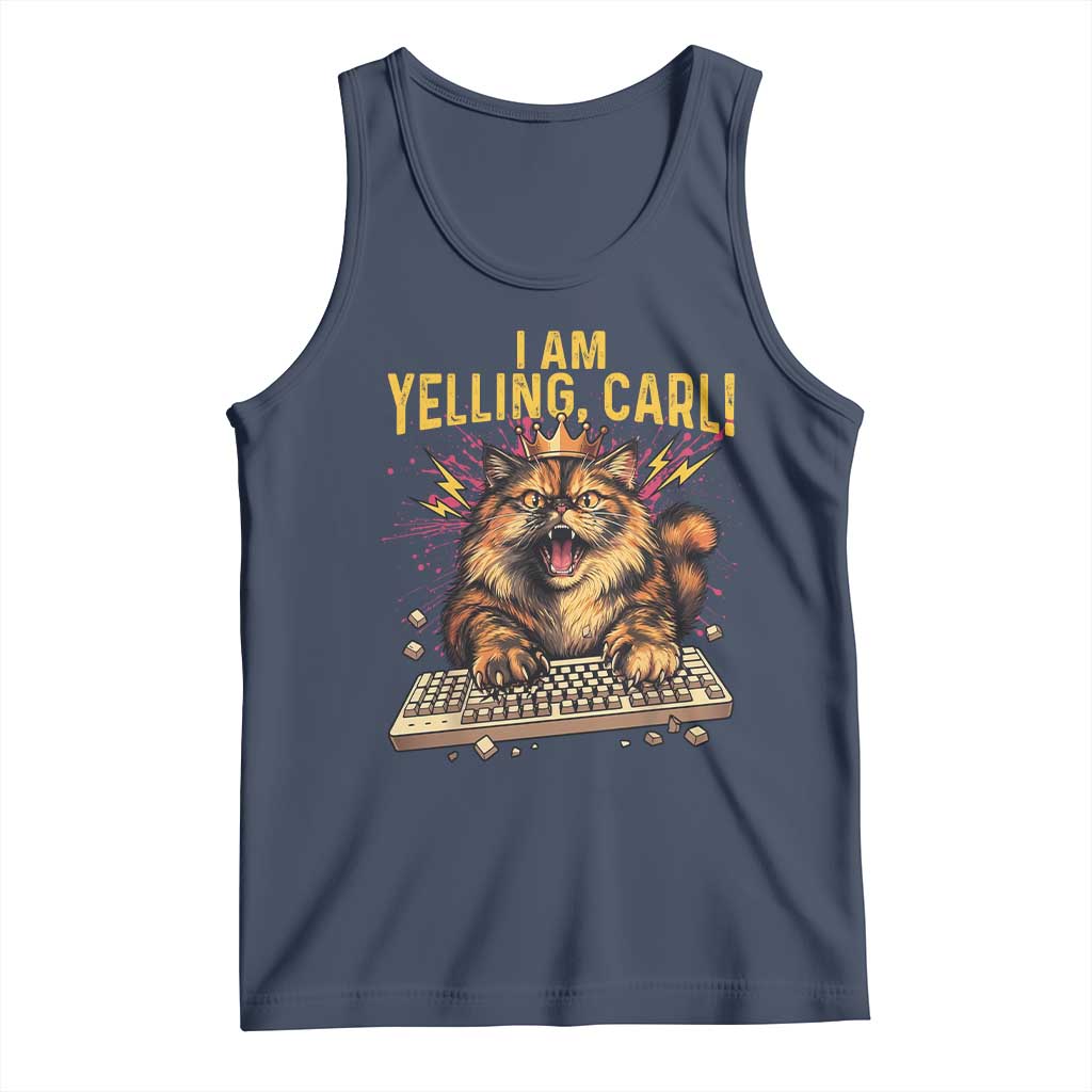 I Am Yelling Carl Graphic Tank Top Funny Angry Cat Typing Keyboard Comic Retro TS02 Navy Print Your Wear