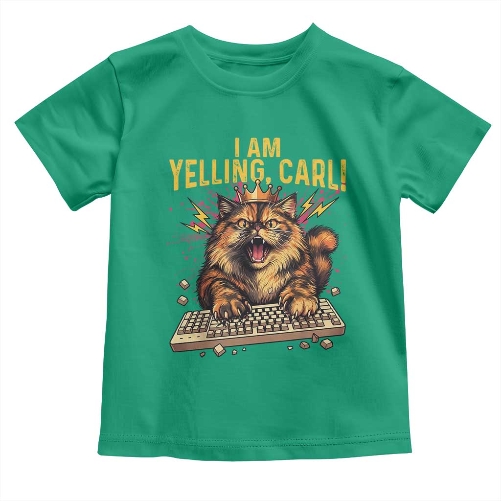 I Am Yelling Carl Graphic Toddler T Shirt Funny Angry Cat Typing Keyboard Comic Retro TS02 Irish Green Print Your Wear