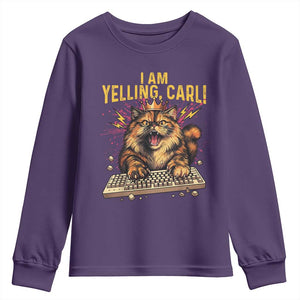I Am Yelling Carl Graphic Youth Sweatshirt Funny Angry Cat Typing Keyboard Comic Retro TS02 Purple Print Your Wear